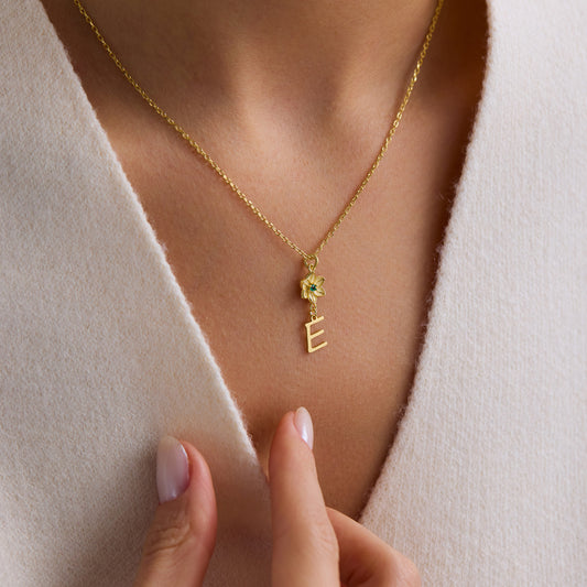 Flower & Letter Stone Necklace
