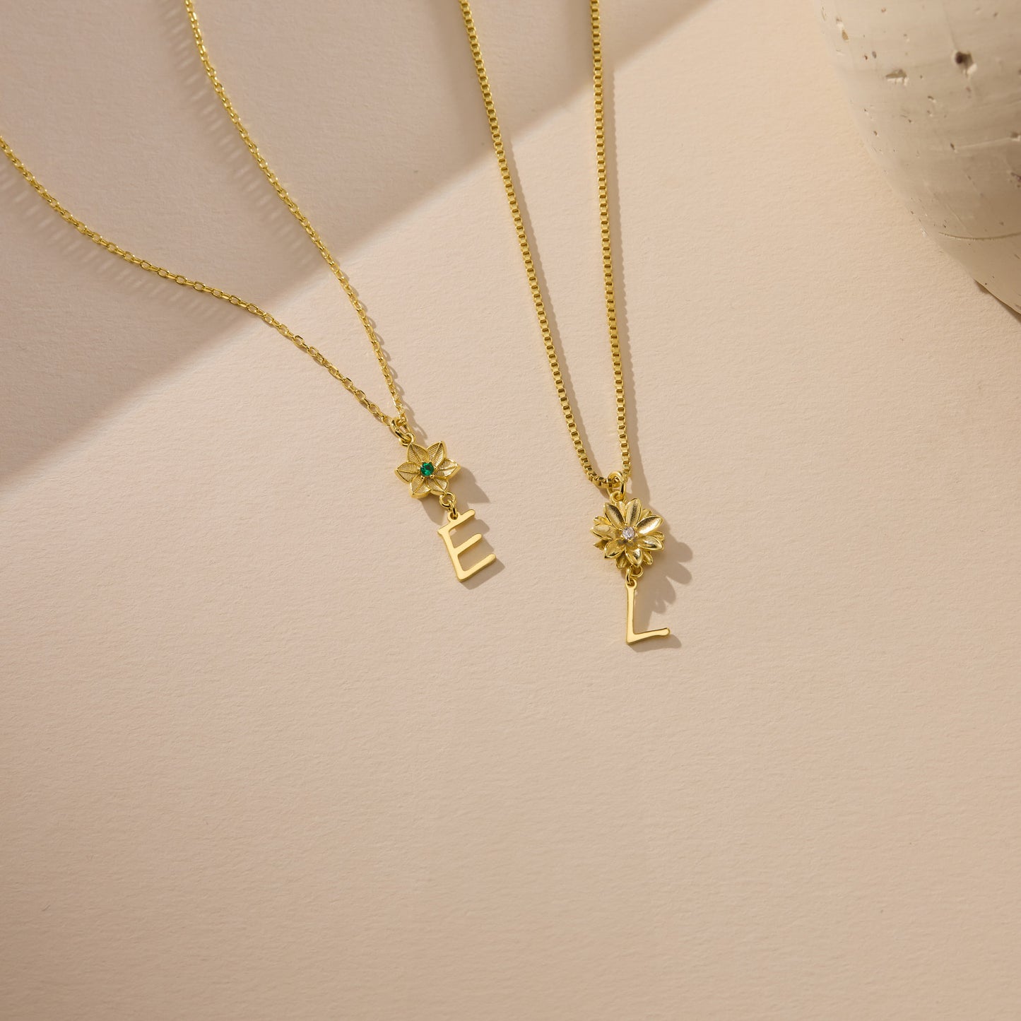 Flower & Letter Stone Necklace