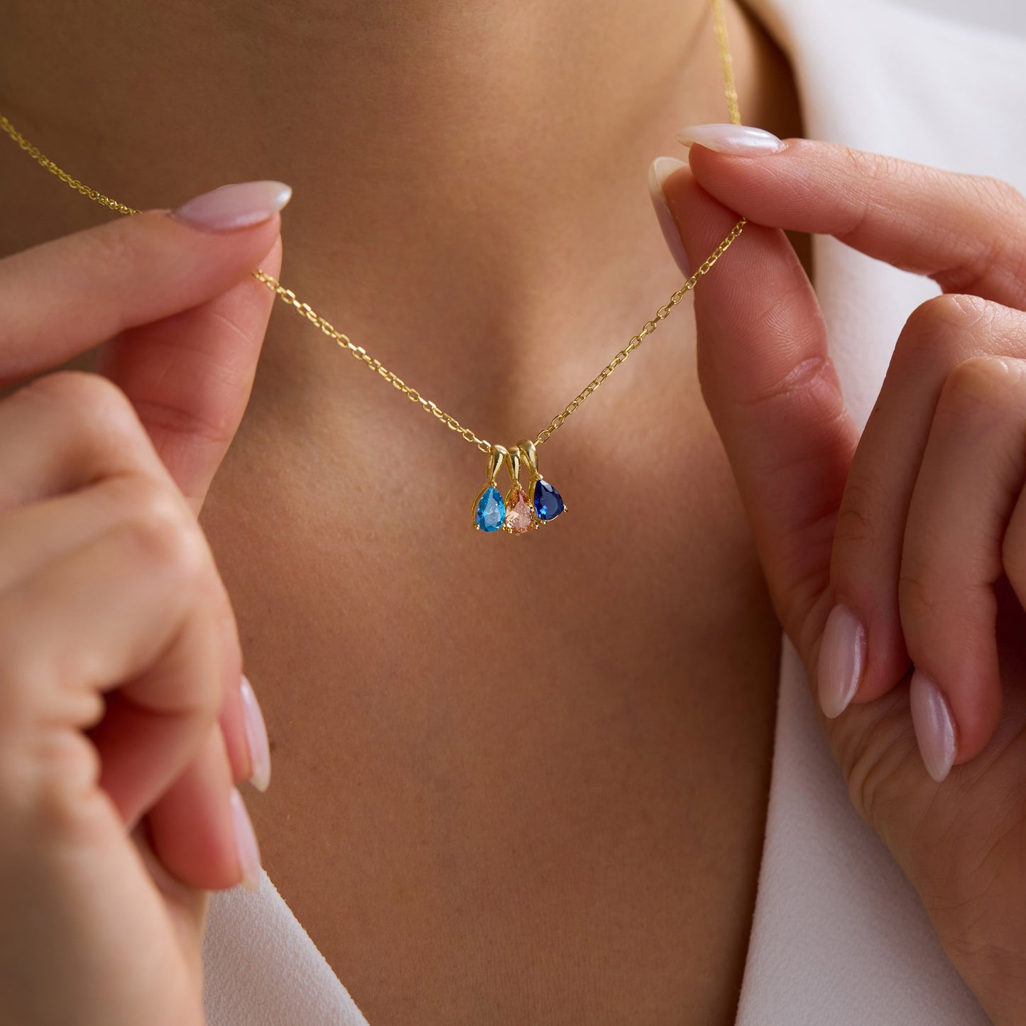 Floating Teardrop Birthstone Necklace