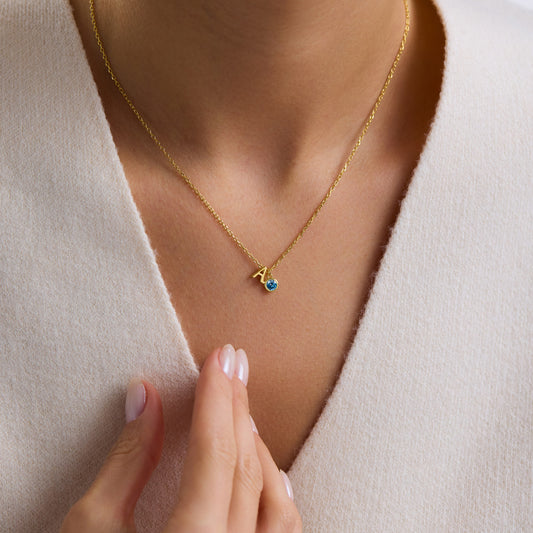 3D Letter & Stone Necklace