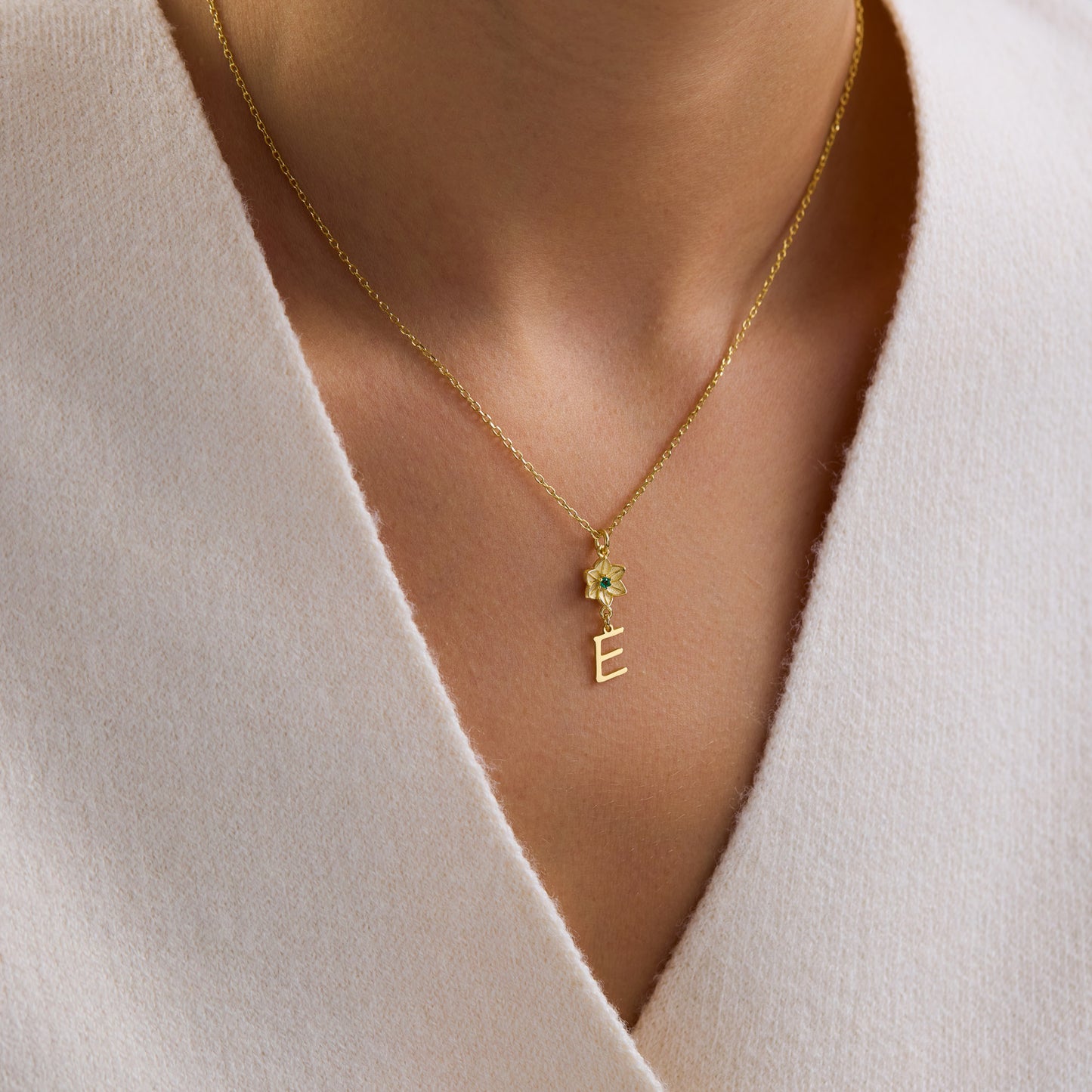 Flower & Letter Stone Necklace
