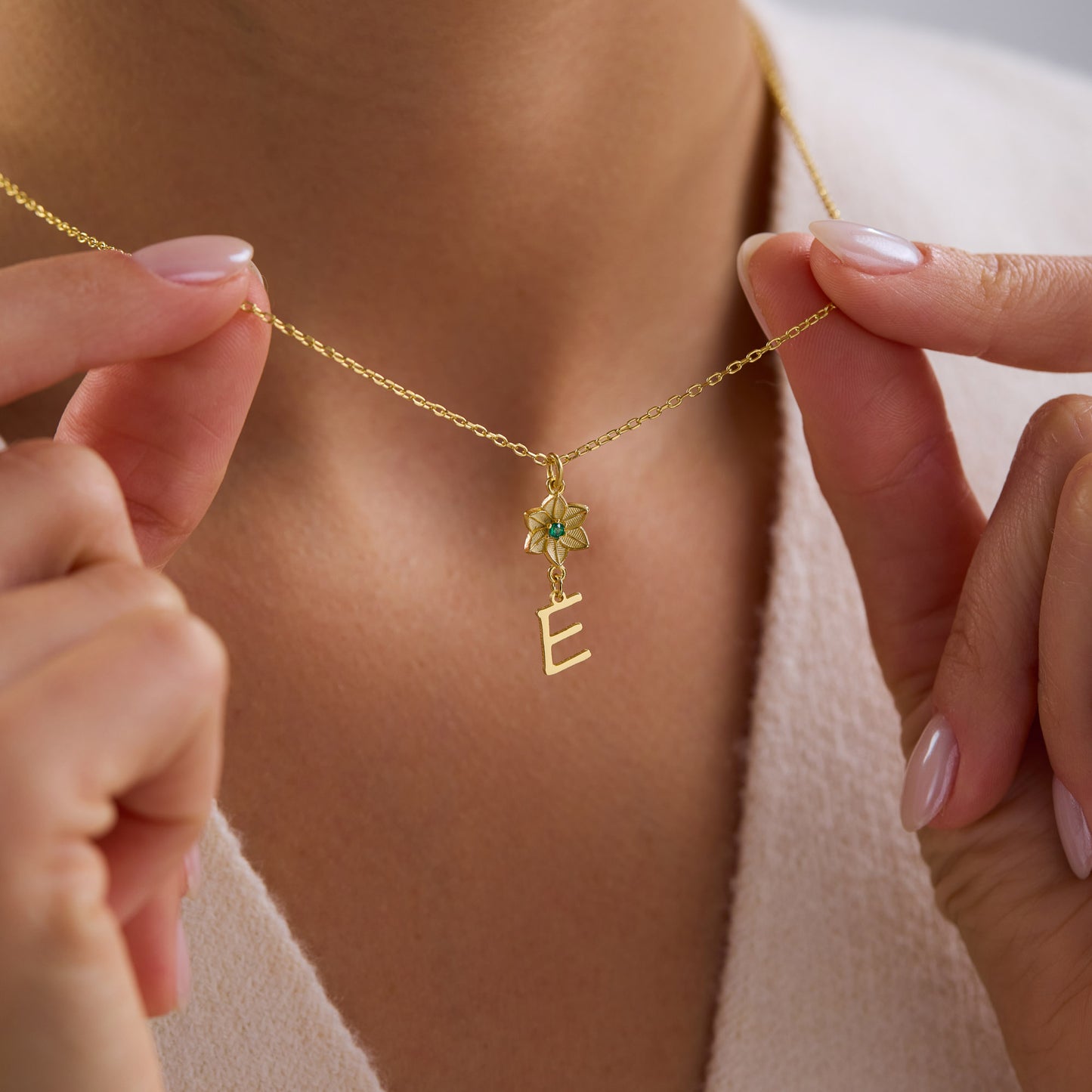 Flower & Letter Stone Necklace