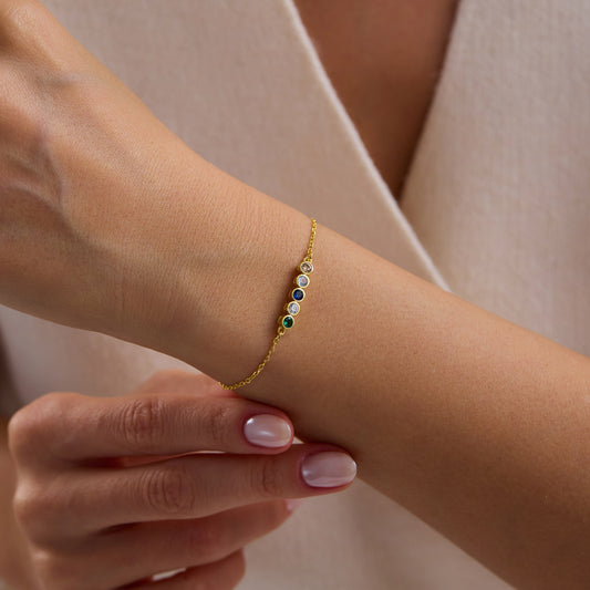 Round Stone Chain Birthstone Bracelet