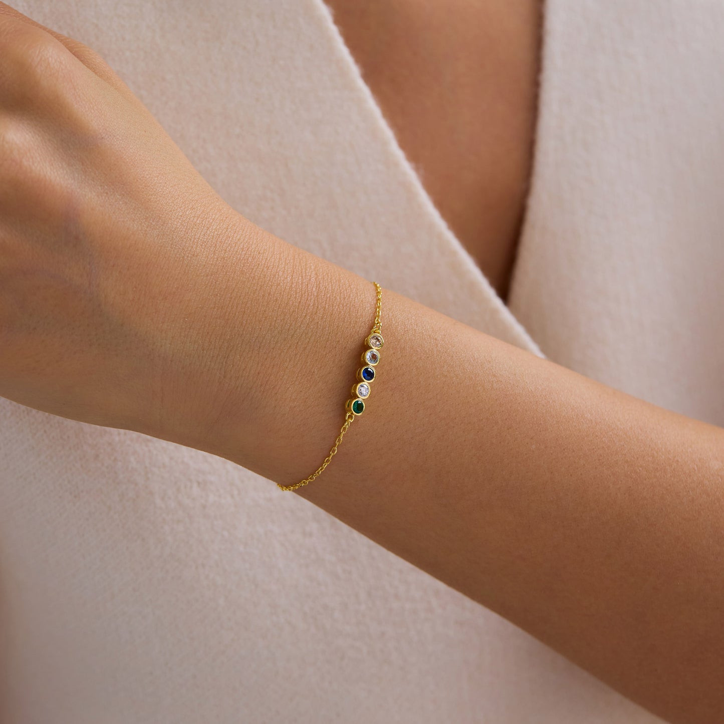Round Stone Chain Birthstone Bracelet