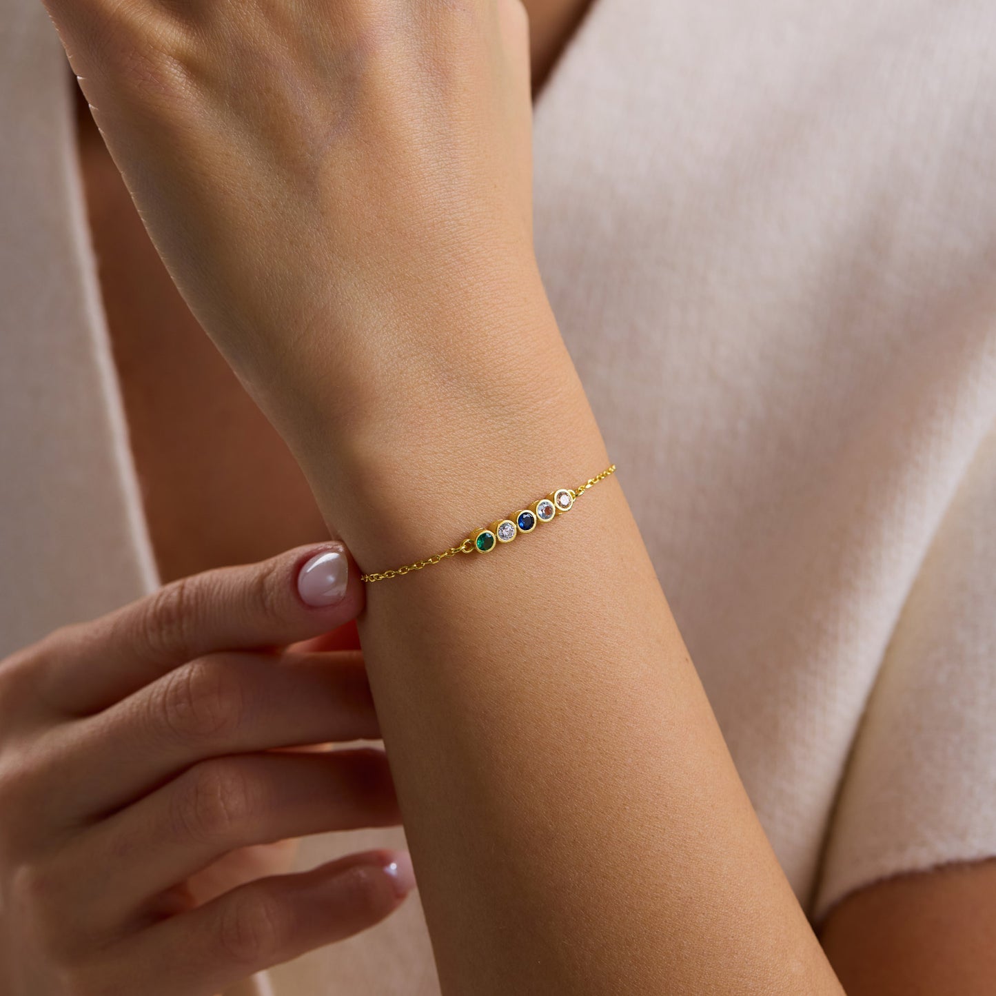 Round Stone Chain Birthstone Bracelet
