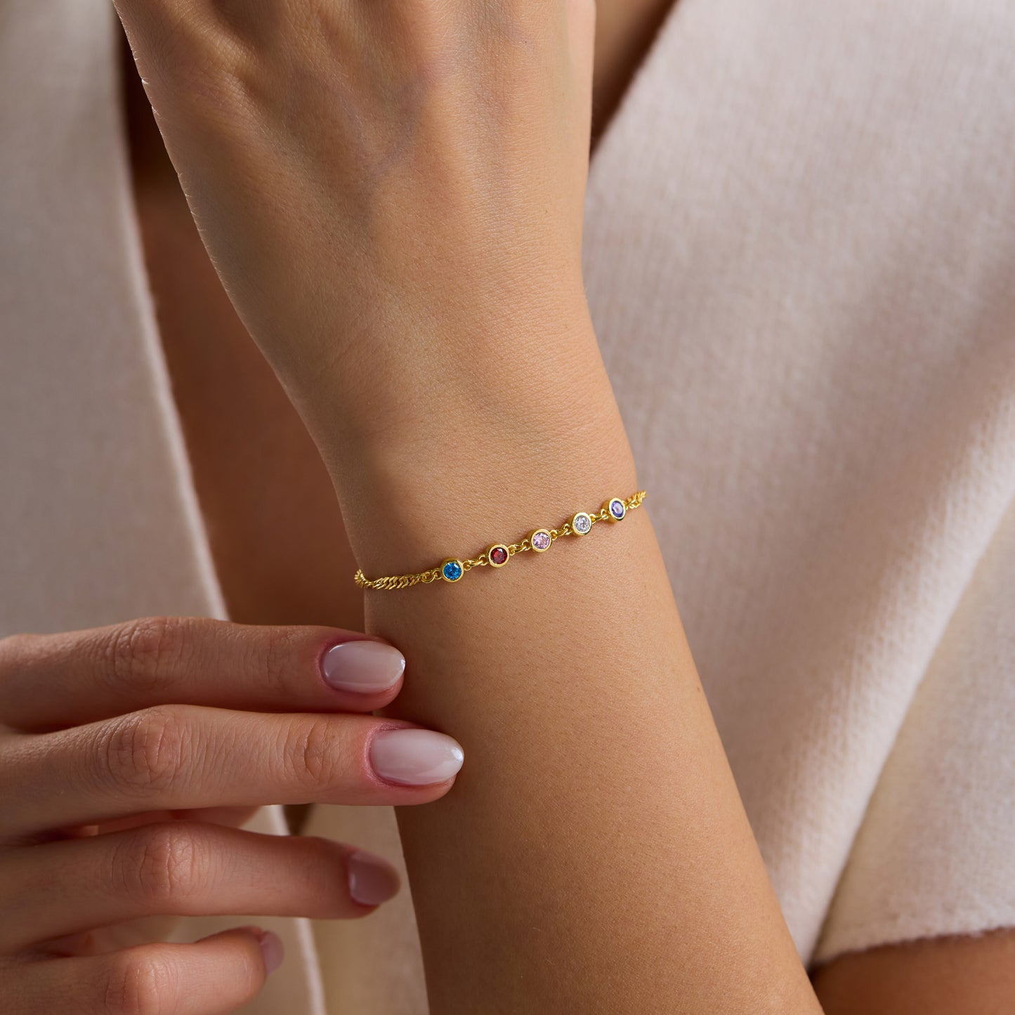 Round Stone Ring Birthstone Bracelet