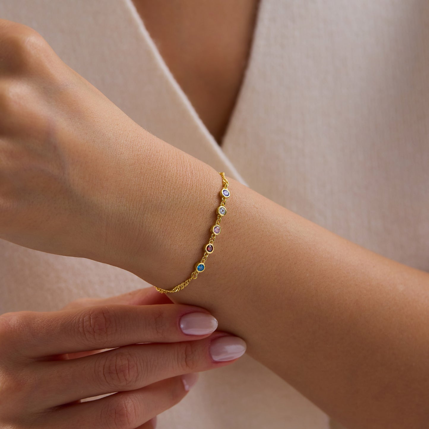 Round Stone Ring Birthstone Bracelet