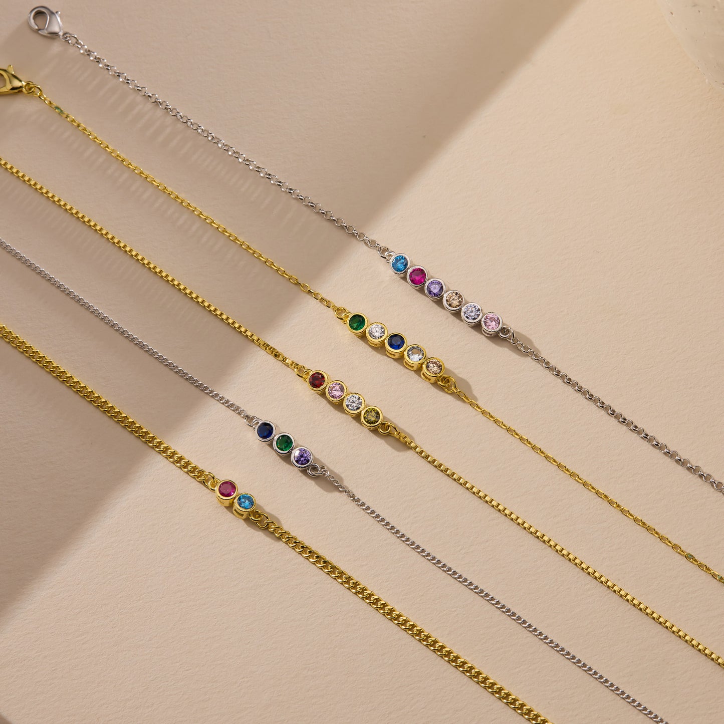 Round Stone Chain Birthstone Bracelet